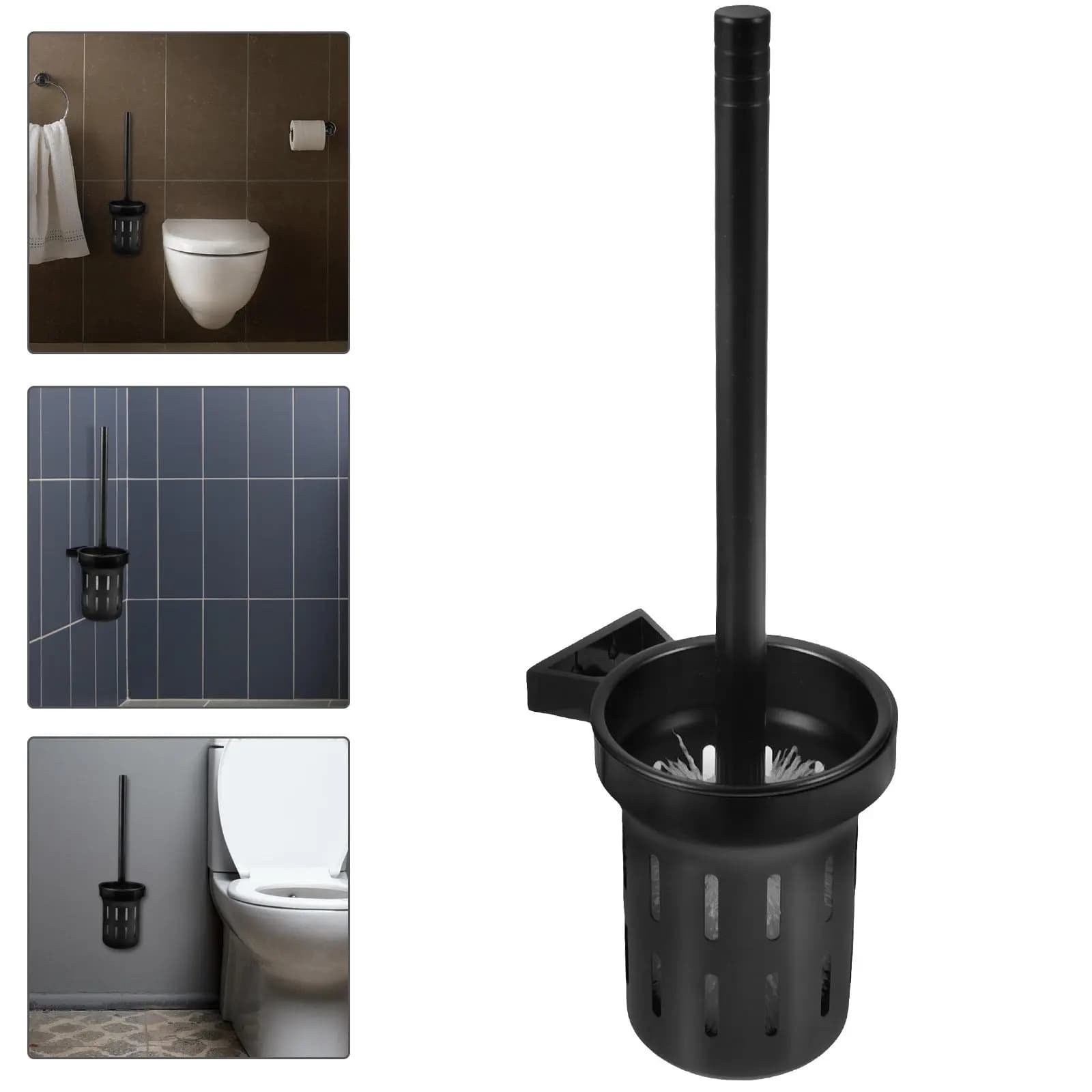 Set Spazzola per WC Nera con Supporto, Spazzolone per Bagno Resistente con Manico Lungo per una Pulizia Efficiente