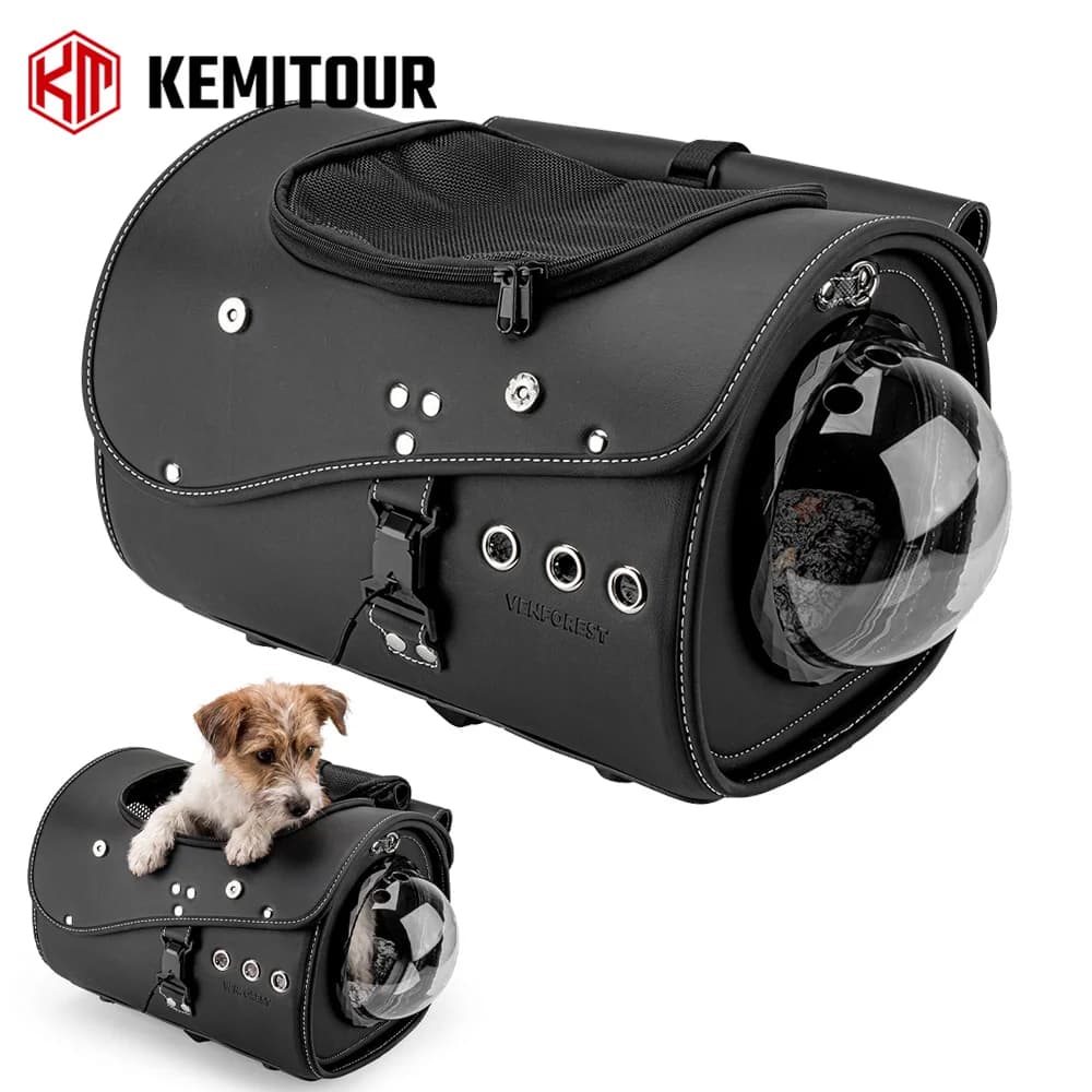 Motorcycle Dog Carrier PU Pet Cat Dog Carrier Bag Rear Travel Tail Bag with Lockable Quick-Release Mount for Outdoor Camping Bag