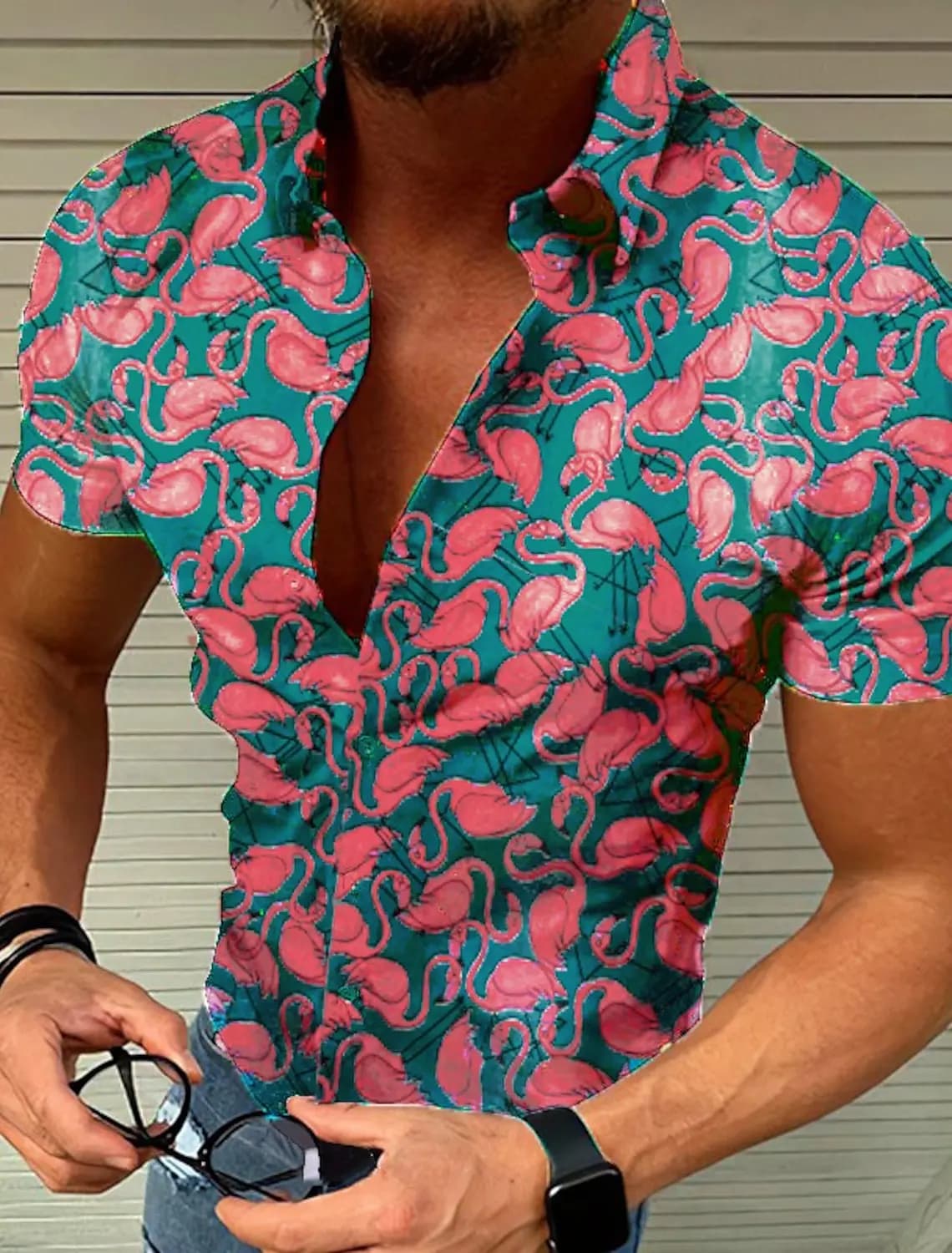 Camicia da uomo camicia Aloha Flamingo Turndown stampa 3D Outdoor Casual manica corta stampa abbigliamento abbigliamento Designer Casual Harajuku