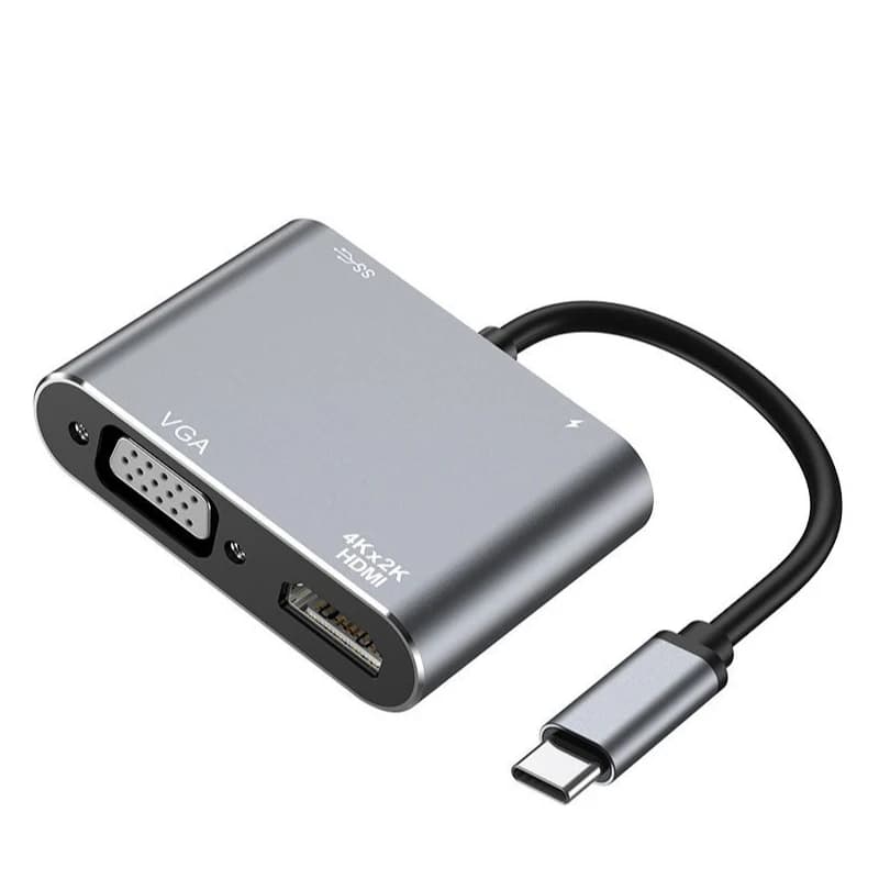 USB C to HDMI VGA Adapter for Dual Monitor, 4 in 1 USB C Hub with 4K HDMI, 1080P VGA, USB 3.0 5Gbps, for MacBook Air/Proetc