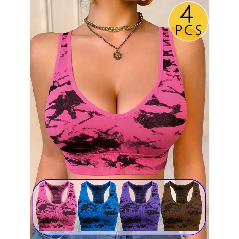 Reggiseno senza fili da donna, 4 pezzi, comodo e modellante, per yoga, corsa, aerobica, abbigliamento casual, reggiseno sportivo con ferretto