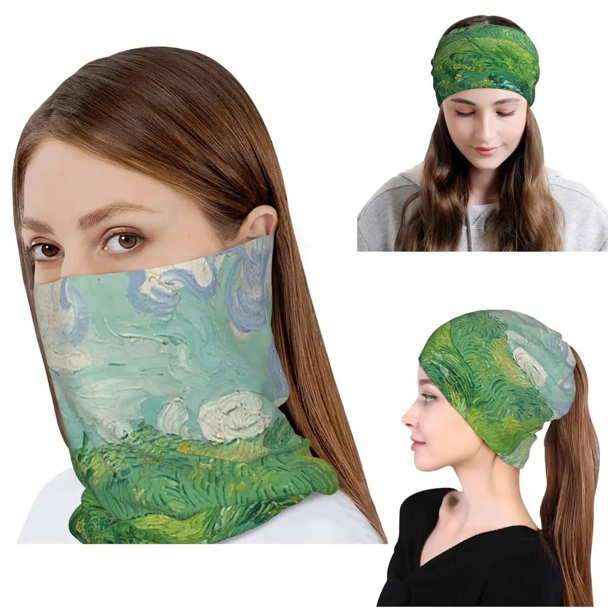 Campi di grano verdi, Auvers, Vincent Van Gogh Bandana, sciarpa avvolgente, maschera calda per il viso, berretto per uomo e donna, antivento