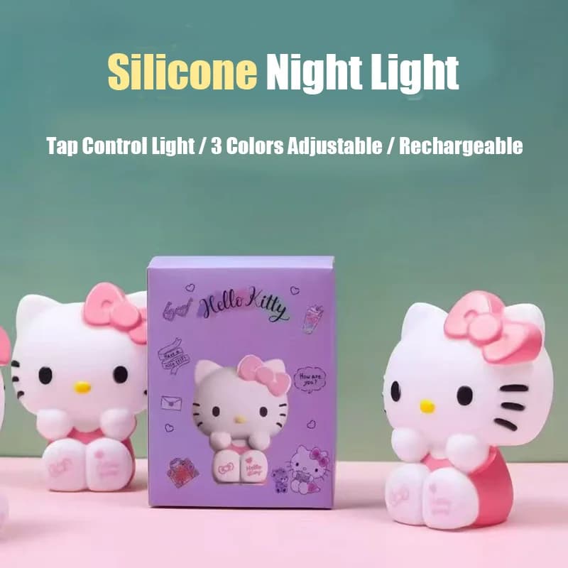 Night Light Hello Kitty, Bedside Table Lamp Carina, 3D Desk Lamp, 3 Color Adjustable Light, USB Charging, Sleep Companion