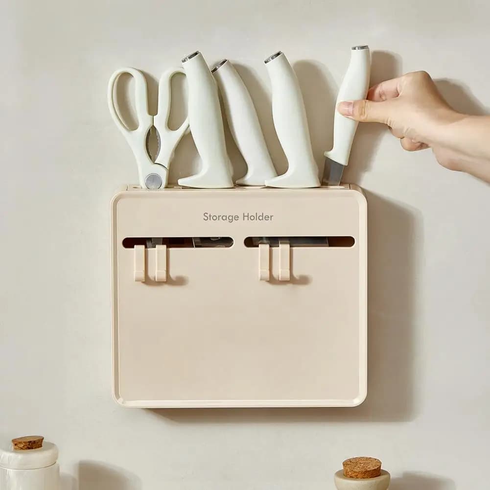 Portacoltelli da Parete con Scanalatura di Sicurezza, Supporto per Coltelli con Fessure Ventilate, Adesivo Senza Foratura per Cucina