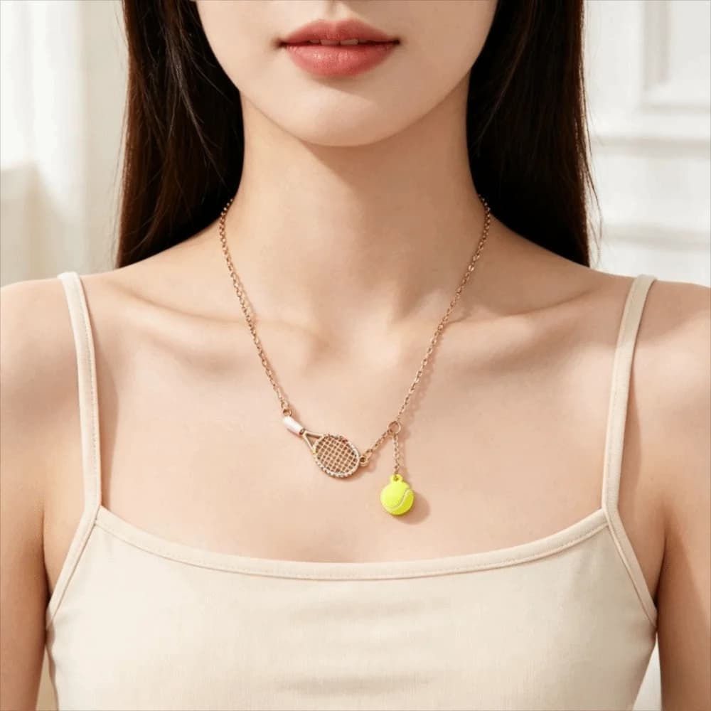 Inspirational Jewelry Openwork Design Tennis Racket Necklace Tarnish Free Waterproof Racket Pendant Necklace Sport Necklace Men