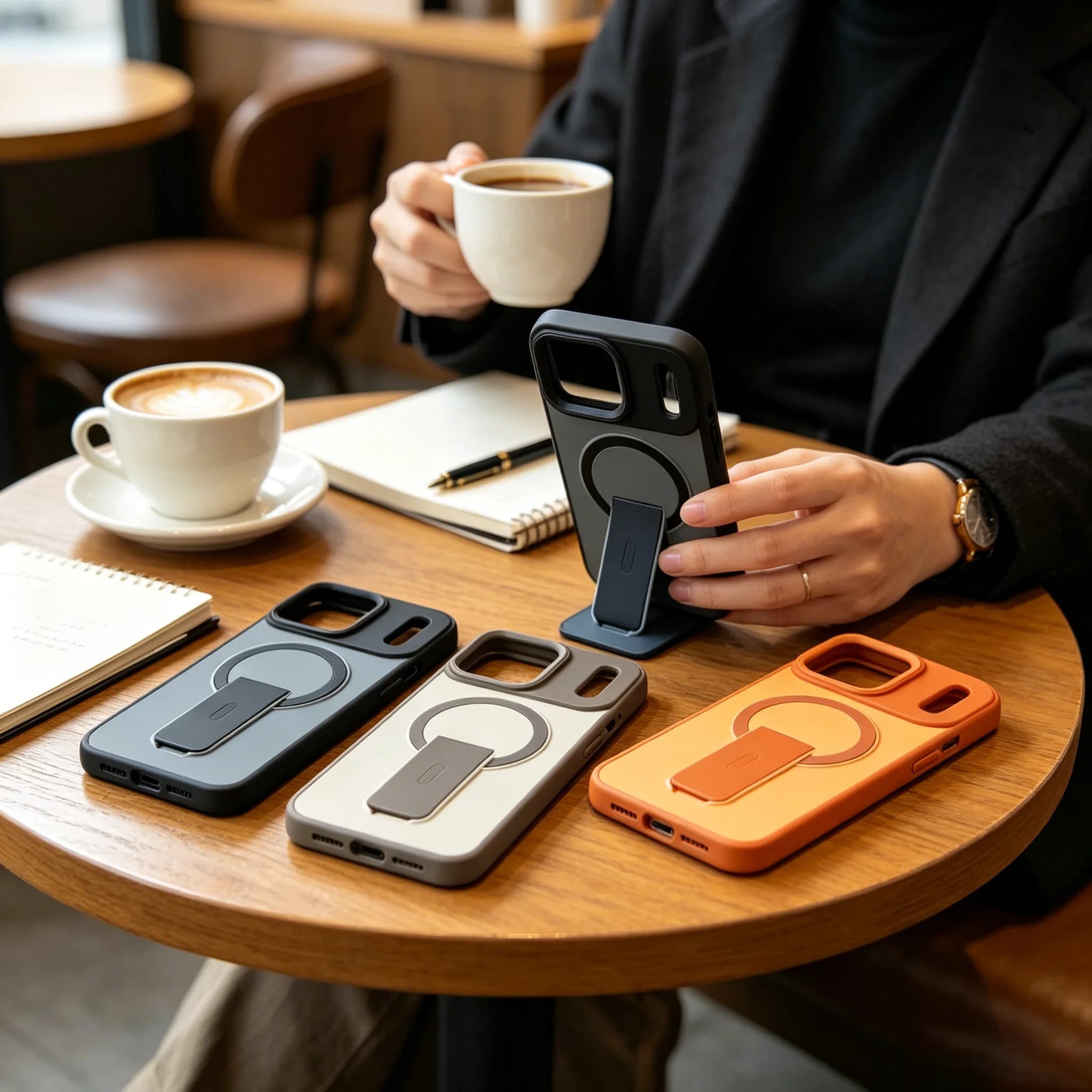 Skin-Feel Phone Case with Kickstand, Shockproof & Dustproof, Precise Cutouts, Compatible with Multiple iPhone Models