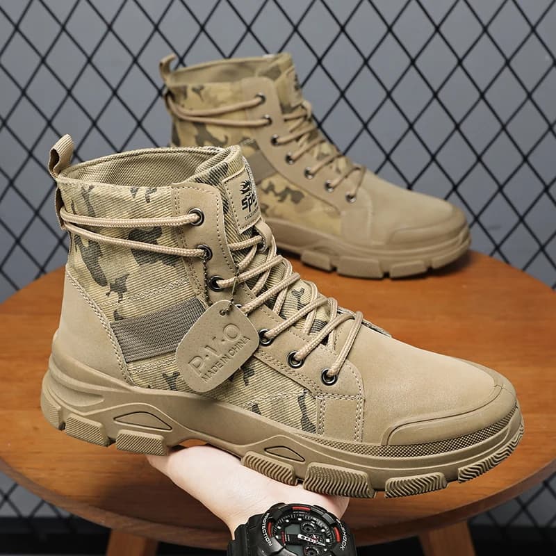 Stivali Militari da Uomo Autunnali Alti Mimetici Casual Traspiranti Antiscivolo da Lavoro Zapatillas Hombre