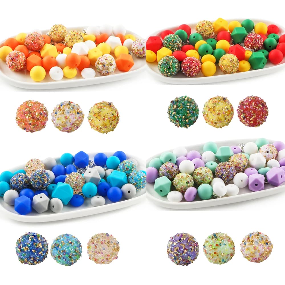 62 pezzi/borsa nuove perle in silicone e perline acriliche perline sciolte per la creazione di gioielli accessori per braccialetti con penna portachiavi fai da te