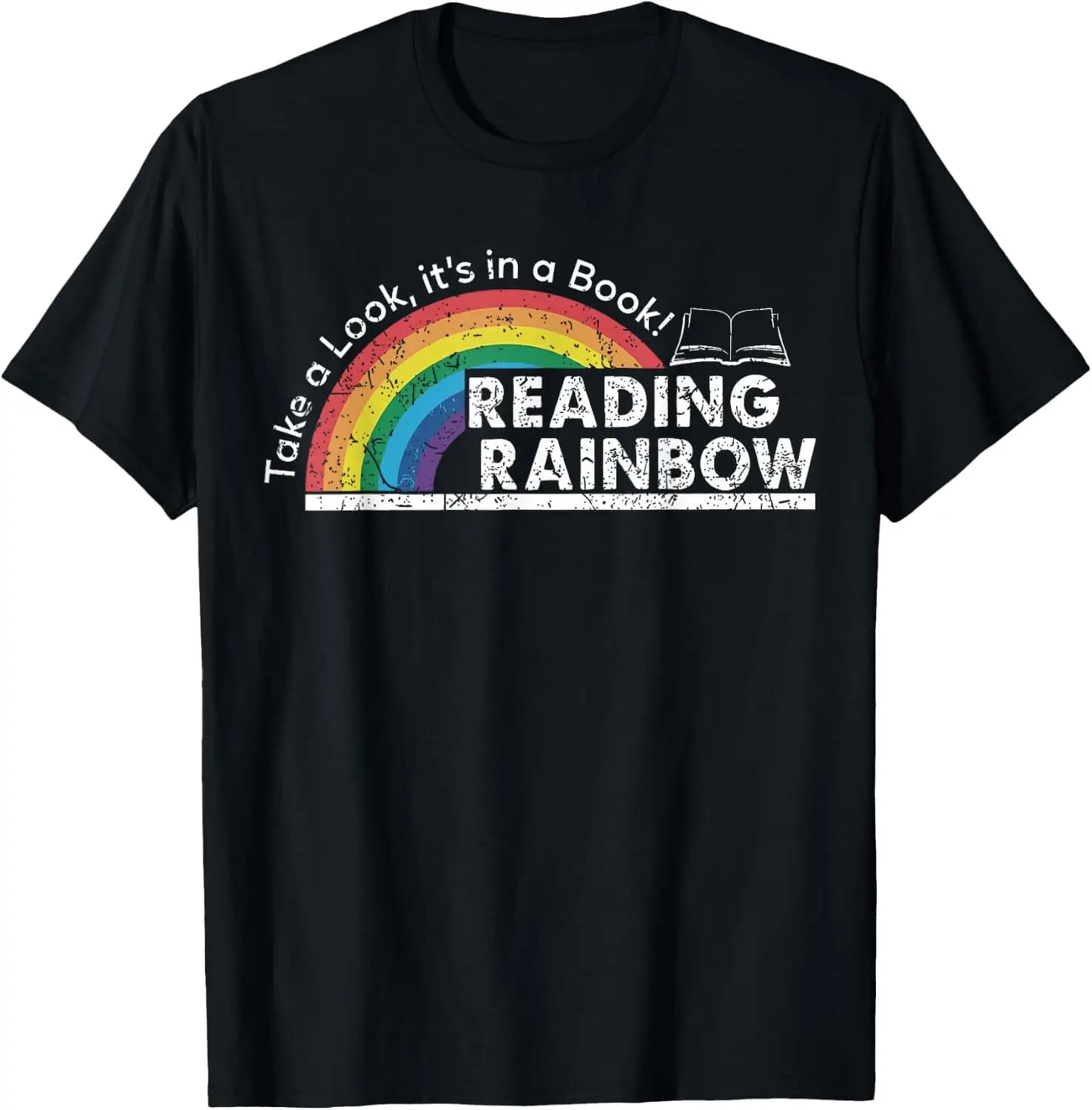 Retro Rainbow Take Look It's In A Book Reading Bookworm T-Shirt 100% Cotton T-Shirt: Soft, Quick-Drying, Versatile, Unisex Short-Sleeve Top for Sports and Casual Wear