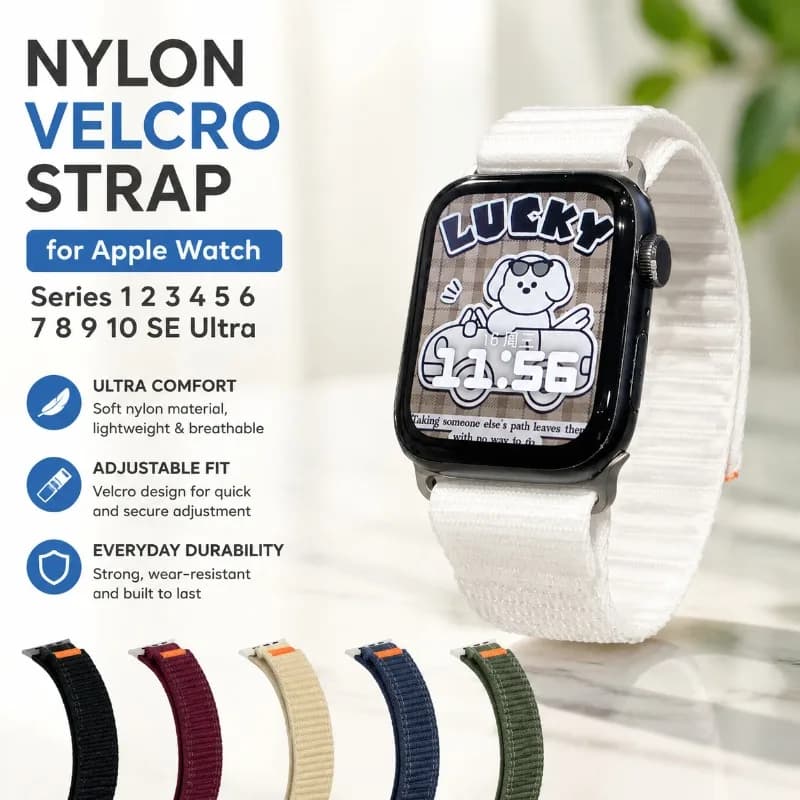 Nylon Velcro Sport Watch Strap, Replacement Band Compatible with Apple Watch Series 1 2 3 4 5 6 7 8 9 10 iWatch