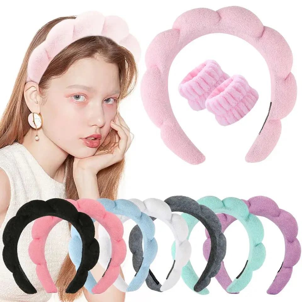 Fascia per il trucco Fasce per la testa in spugna gonfia per le donne Ragazze Lavaggio del viso Cura della pelle Yoga Maschera facciale Fasce per capelli sportive Copricapo