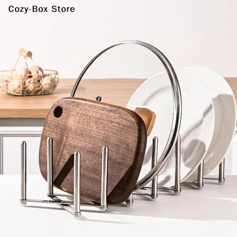 Stainless Steel Plate Dish Holder Shelf Pot Lid Rack Retractable Foldable Pan Lid Organizer Tableware Storage Kitchen Gadgets