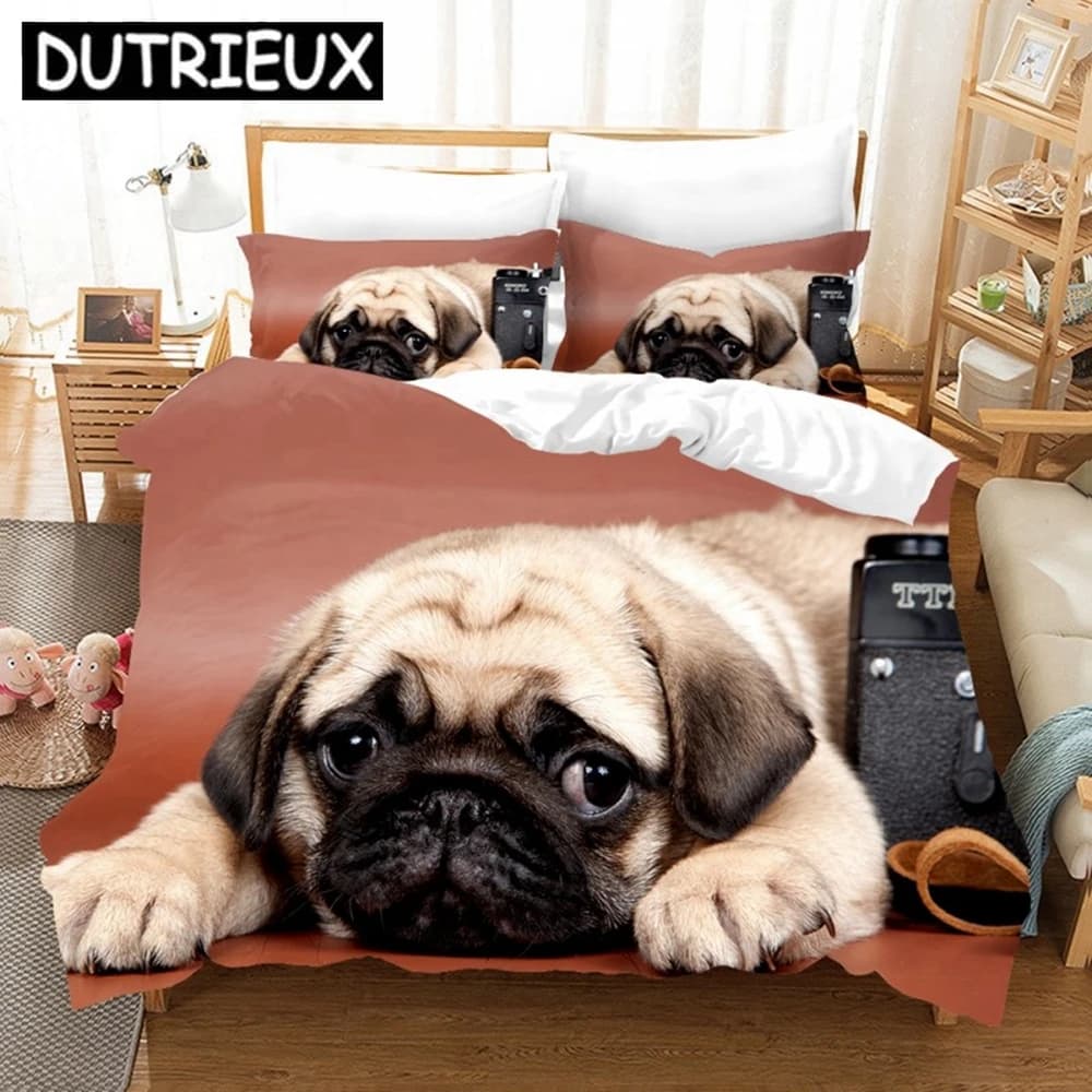 Cute Pugs 3D King Size Animal Printed Dog Black White Cover Federa Set Bed linen Customized Set Children's Bedding Set