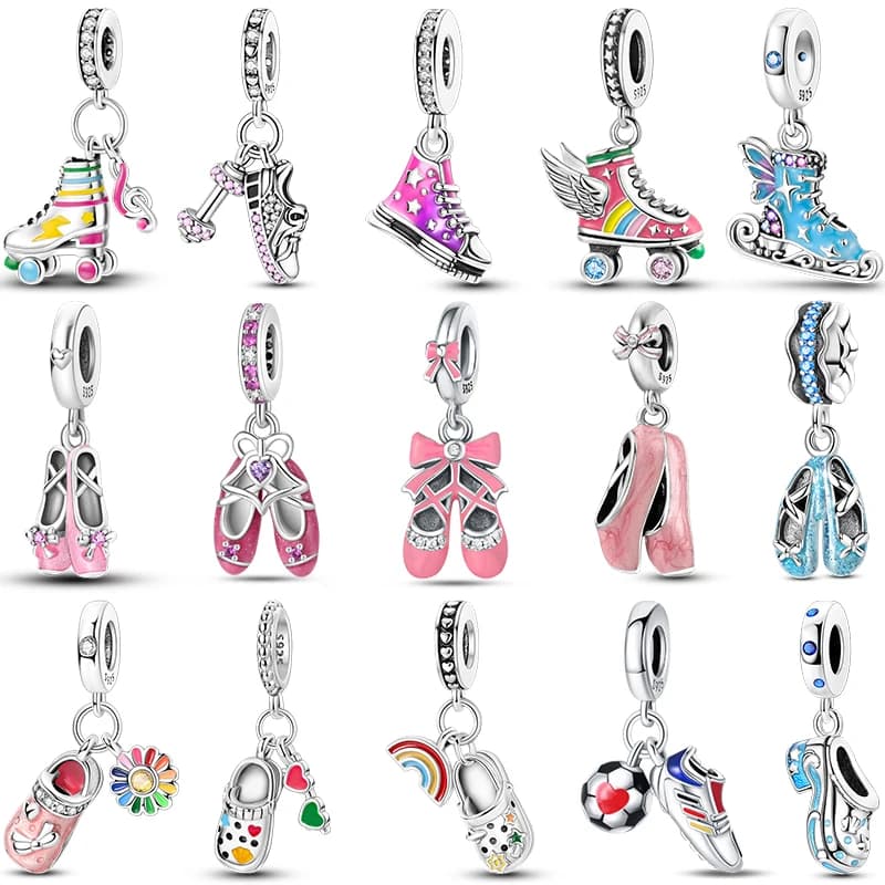 925 Sterling Silver Ballet Dance Shoes High Top Canvas Shoe High Heels Charms Beads Fit DIY Bracelet Fine Birthday Jewelry Gift