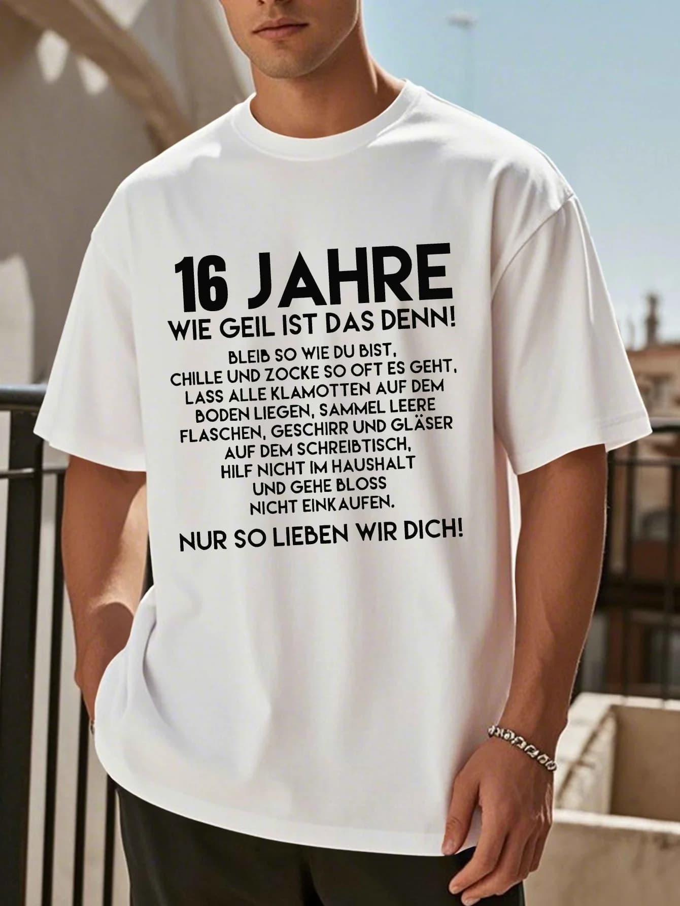T-shirt da uomo per il 16° compleanno - Motivo a 16 cifre in stile tedesco, maglietta casual a maniche corte con scollo rotondo