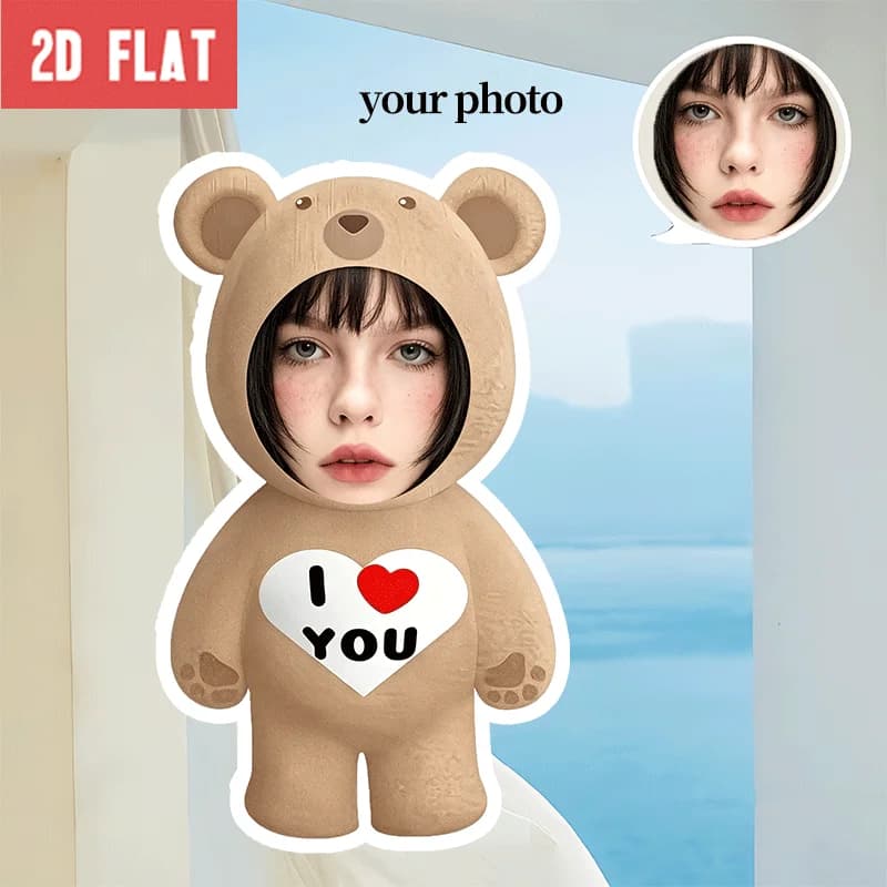 Cuscino Personalizzato con Foto: Orsetto con Faccia da Alieno 'Ti Amo', Divertente Cuscino Cartoon Imbottito, 60cm, Grande Formato, Creativo