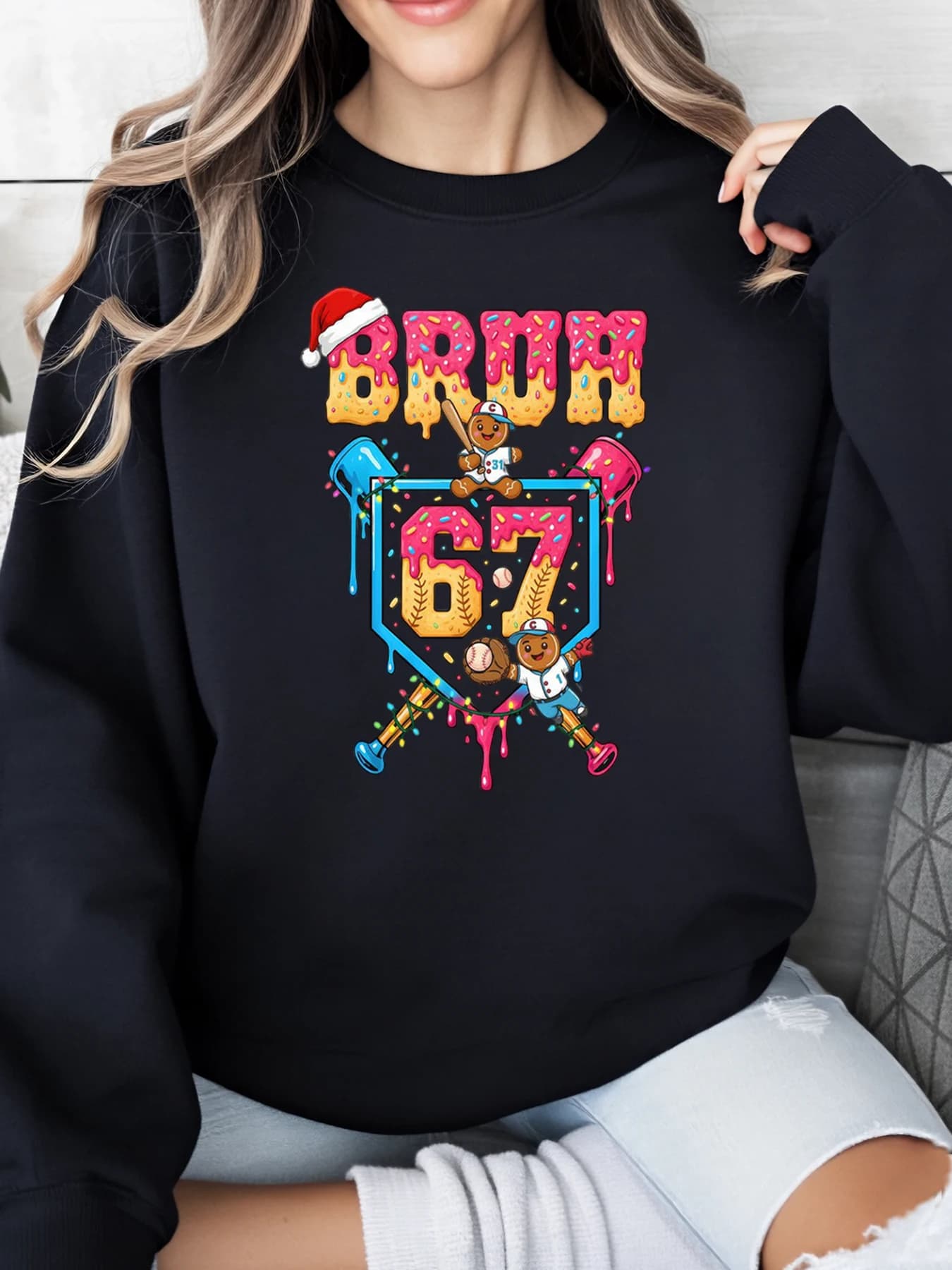 Donut Bear Baseball 67 Felpa natalizia da donna Festa nera Taglie forti