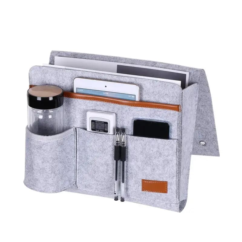 Felt hanging storage rack, bedside storage rack for tablet, phone organizer, magazines, water bottle and remote
