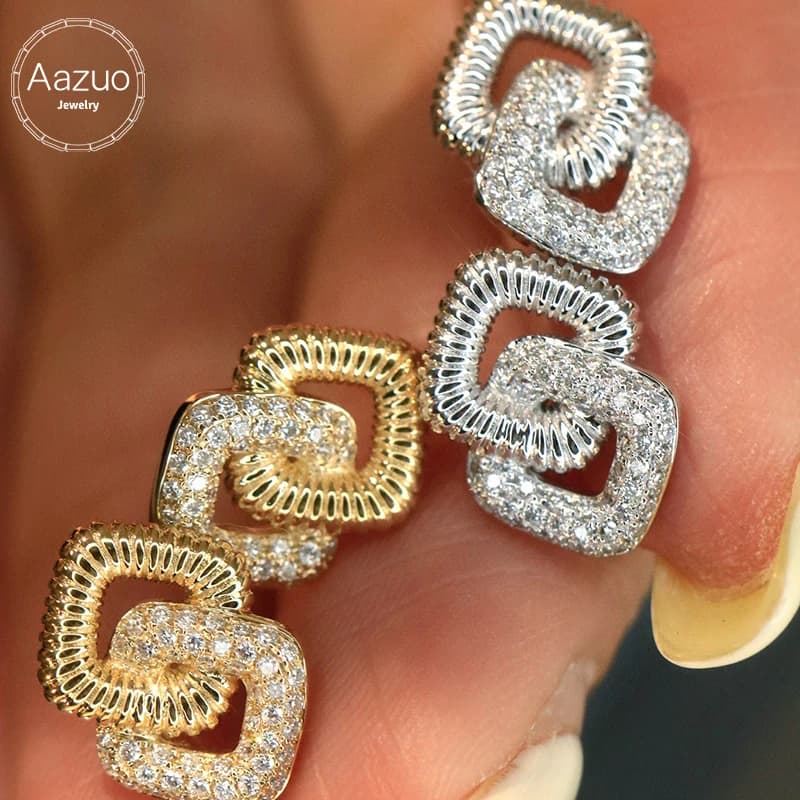 Aazuo Gioielli vintage in oro bianco e giallo massiccio 18 carati con diamanti naturali da 0,28 ct, orecchini quadrati, regalo per donne, banchetti di alto livello