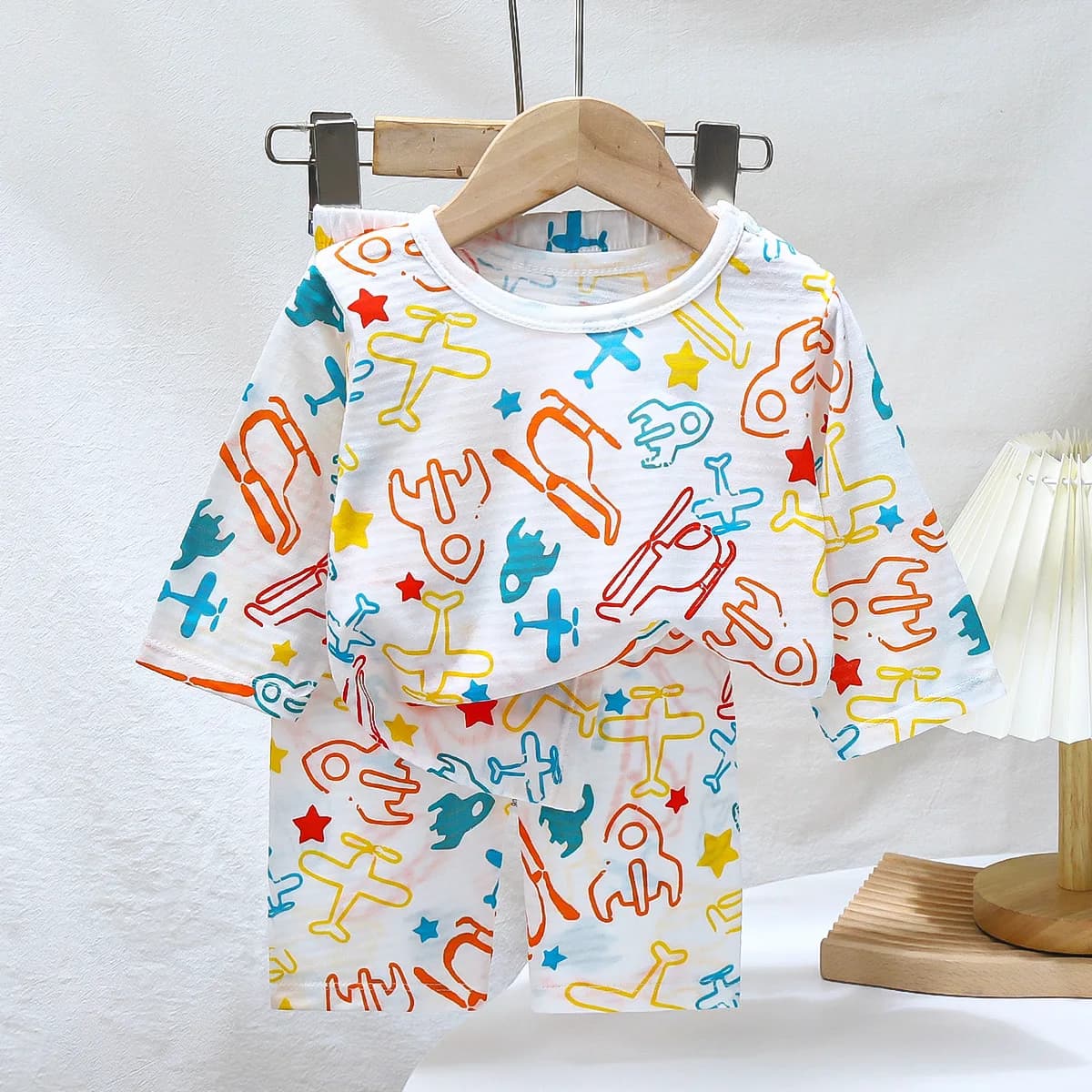 Set per bambini Pigiama a maniche lunghe per bambini Pigiama a maniche lunghe Design carino Completo da notte in tessuto leggero e confortevole