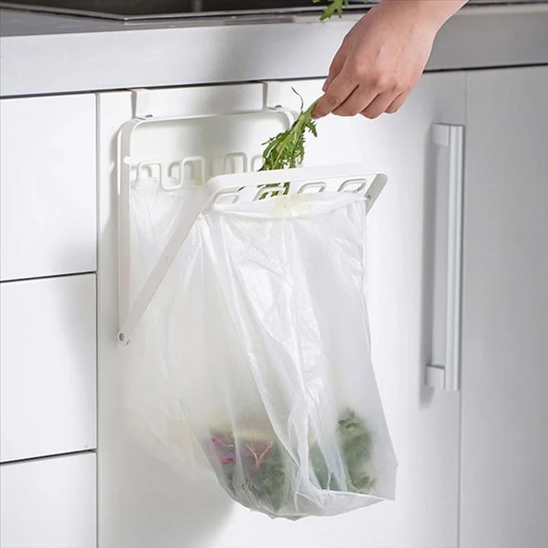 【Vendita flash】Staffa appesa per supporto per sacchetto della spazzatura Supporto per sacchetto della spazzatura in metallo per porte della cucina Bidone dei rifiuti pieghevole B