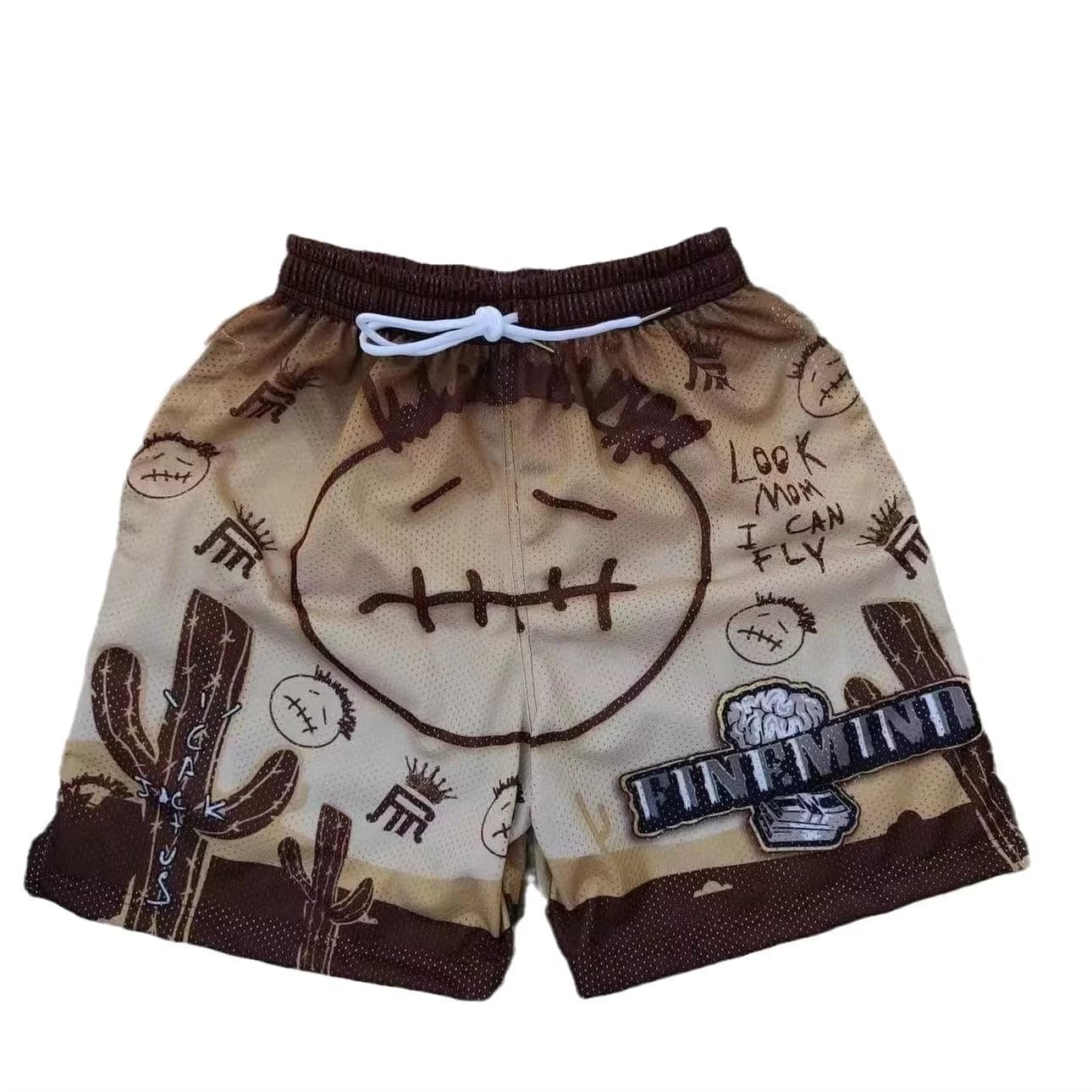 Pantaloncini Wasteland alla moda in stile americano Graffiti da uomo e da donna Maglia ad asciugatura rapida Taglia ampia Lunghezza al ginocchio Quarto da basket per bambini