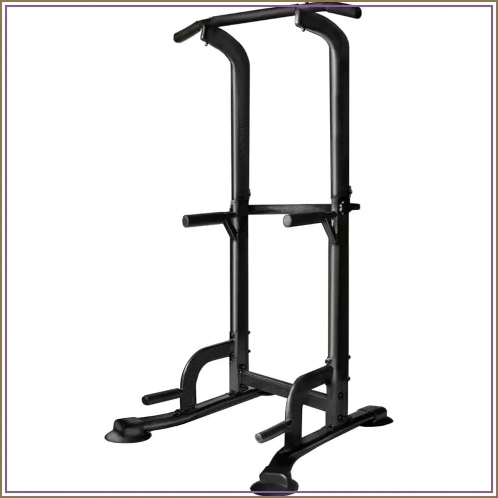 Power Tower Dip Station with 3D Backrest, Adjustable Height Pull Up Bar for Home Gym Strength Training