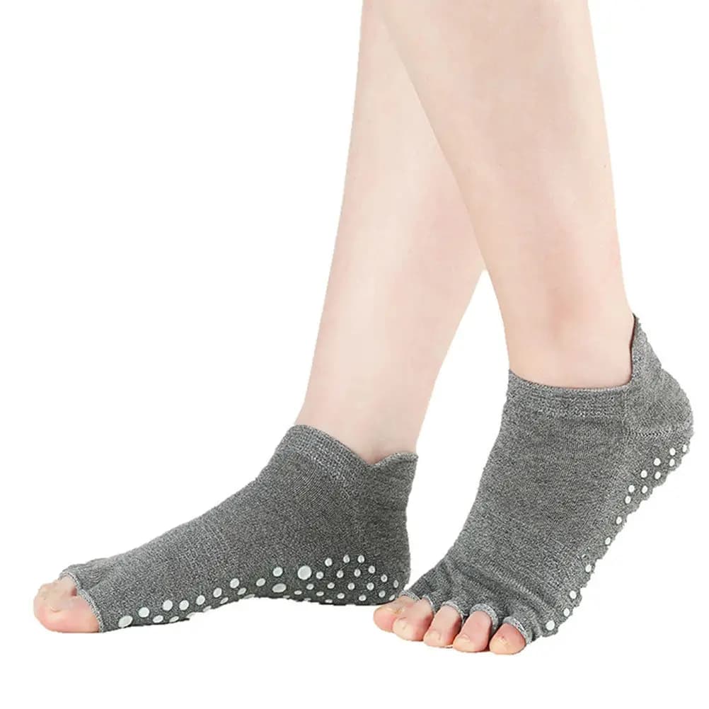 4Pair Women Toeless Yoga Socks Engineered Silicone Soles Superior Balance Stability Barefoot Exercise Socks Yoga Pilates Barre