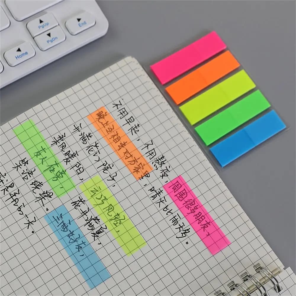 100 Fogli di Segnapagina Adesivi, Note Adesive Colorate, Blocco Note Fluorescente