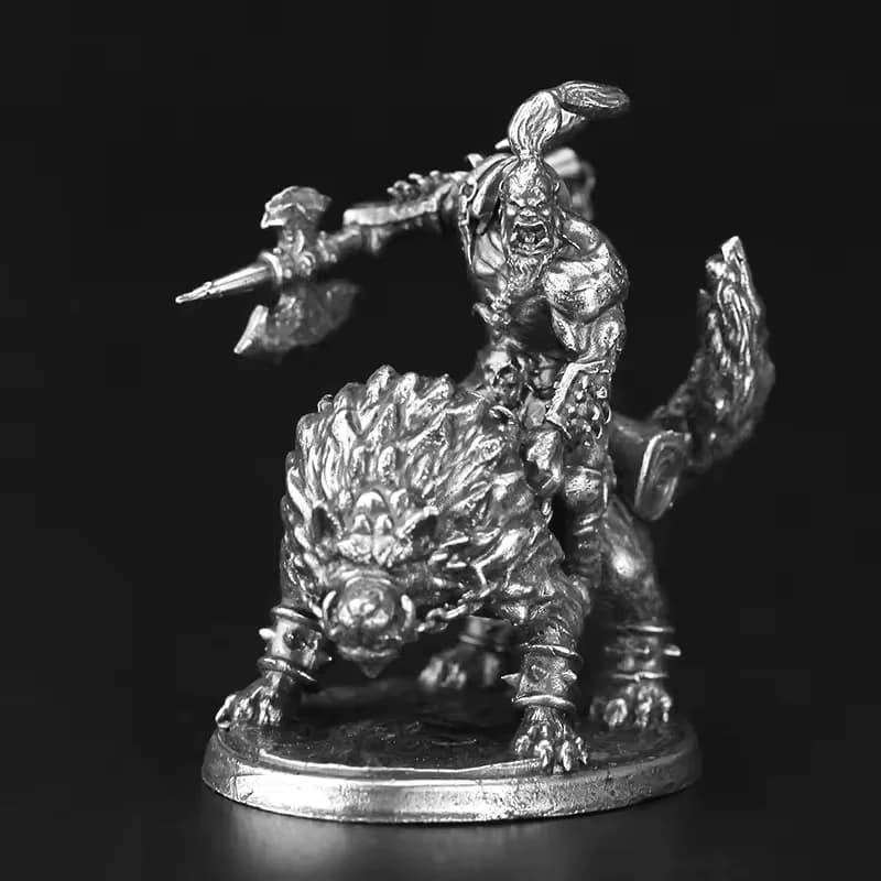 Set di Scacchi Guerriero Tribale Orco in Bronzo, Miniatura Cavaliere Lupo Fantasy, Scultura per Giochi da Tavolo, Regalo Decorazione Casa