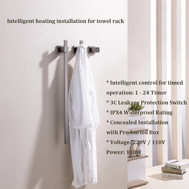 Smart Electric Towel Warmer SUS304 Stainless Steel, Wall Mounted Heated Rack with Timer & Constant Temp, IPX4 Waterproof Conceal