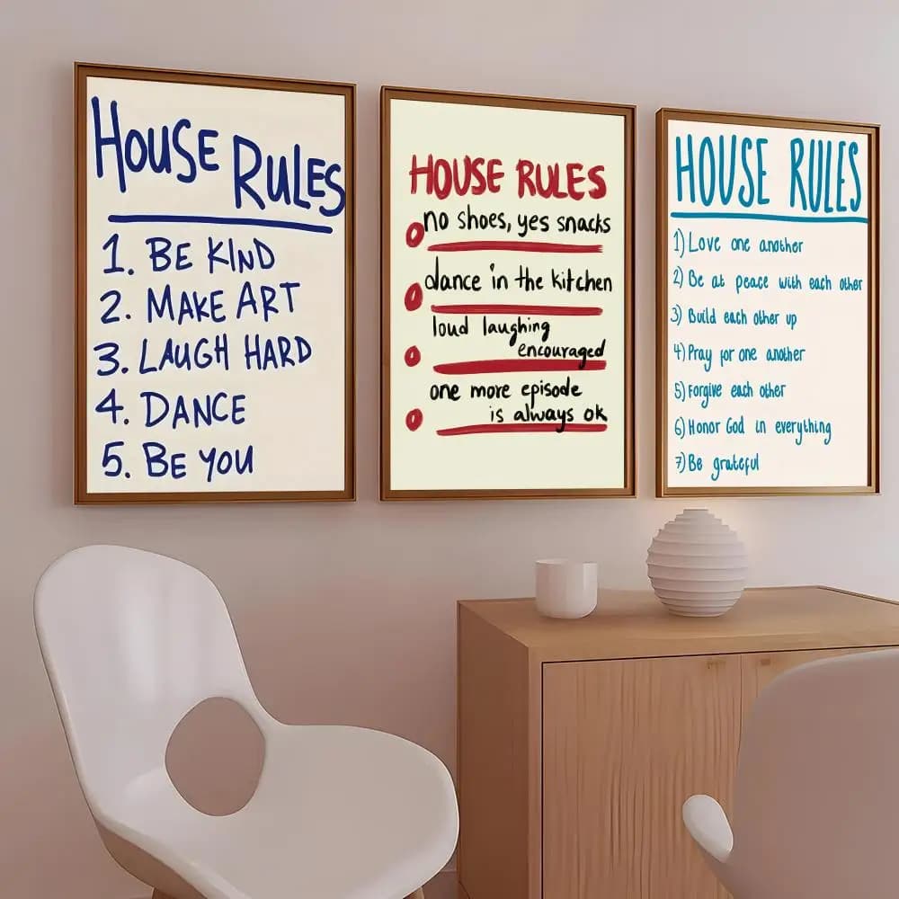 House Rules Painting Calligraphy Frameless Canvas Posters Set Inkjet Printing Wrinkle-Free Wall Art Home Decor