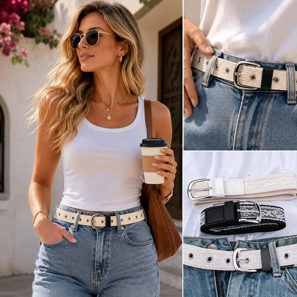 New Canvas Lace Hollow Waist Belt Adjustable Soft Decorative Belt Woven Women Waist Belt Shorts