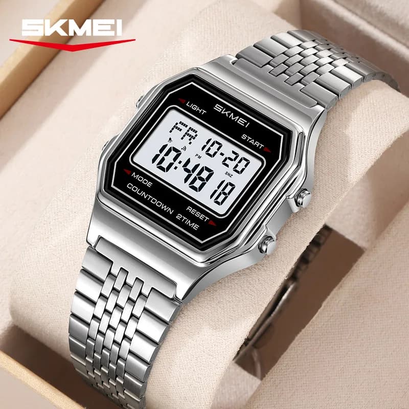 SKMEI 2465 Luxury Digital Watch for Men Electronic Mens Wristwatches Stainless Steel Waterproof LED Display Sport Reloj Hombre