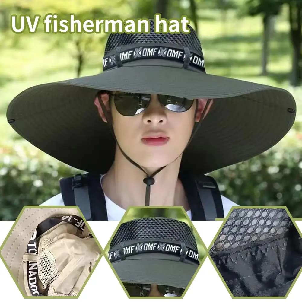 Cappello da pesca ventilato regolabile per uomo, cappello da pesca estivo a tesa larga, protezione solare, cappello rinfrescante per esterni, cappello da pescatore in rete