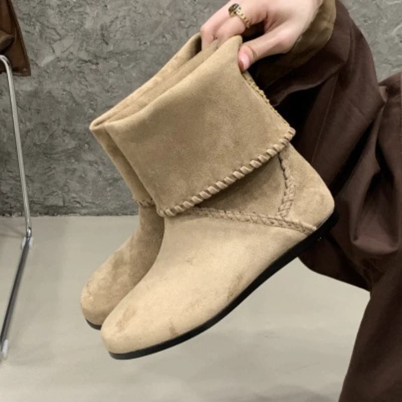 Comodi stivaletti piatti da donna stivali da neve invernali caldi scarpe da donna in pelle scamosciata leggere antiscivolo Botas Mujer Brownd stivali da cowboy