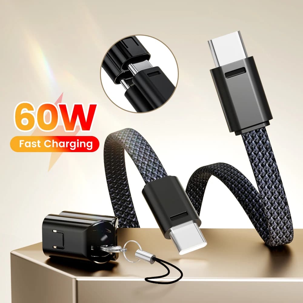 16 cm short cable PD 60 W Keychain Type C to USB C Fast charging cable for iPhone 15 16 Samsung Xiaomi Power Bank USB Data Cable C