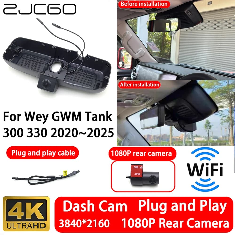 for Wey GWM Tank 300 330 2020~2025 4K 2160P Front Rear Camera Dash Cam Wifi Plug and Play Video Recorde Loop Recording