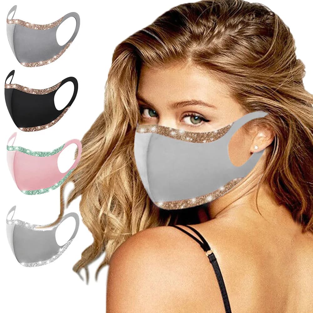 1pc Adult Reusable Face Mask Fashion Splicing Sequins Mask Washable Dustproof Face Mask Outdoor Hiking Sports Matching Mask