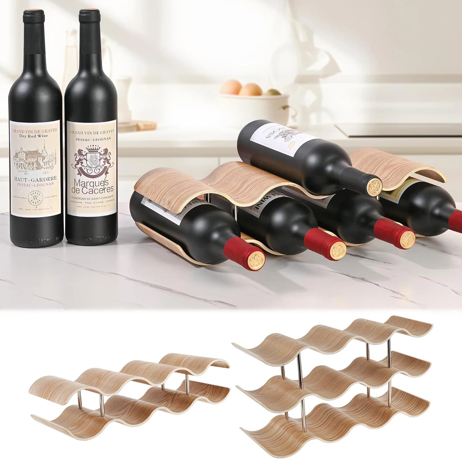 Wooden bottle holder with 2/3 levels Corrugated bottle holder for locker pantry kitchen bar