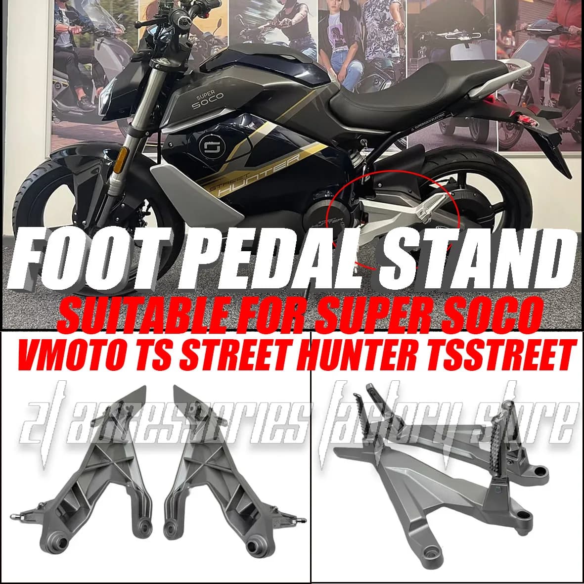 Staffa poggiapiedi nuovissima per motocicli elettrici Super Soco VMOTO TS Street Hunter TsStreet