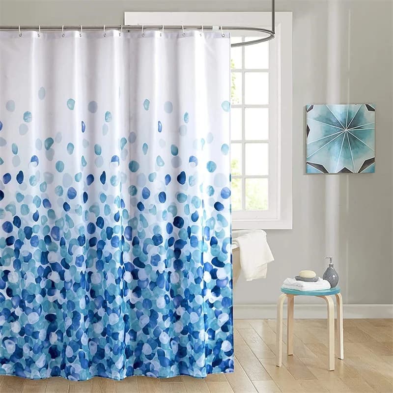 Shower Curtain Waterproof Mushroom Resistant Polyester Shower Curtain with Blue Petals for Bathtub with Hooks