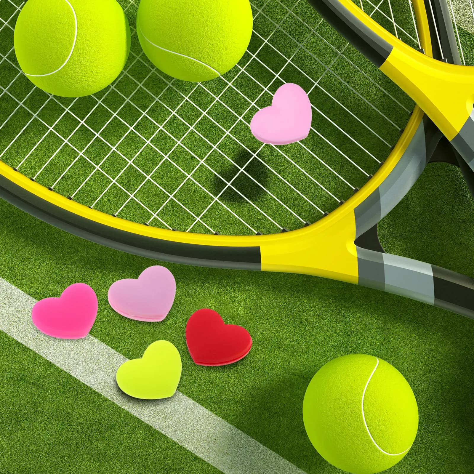 Set di 6 Antivibrazioni a Forma di Cuore in Silicone per Racchette da Tennis, Riduce gli Urti delle Corde per Adulti, Antivibrazioni Carini per Tennis