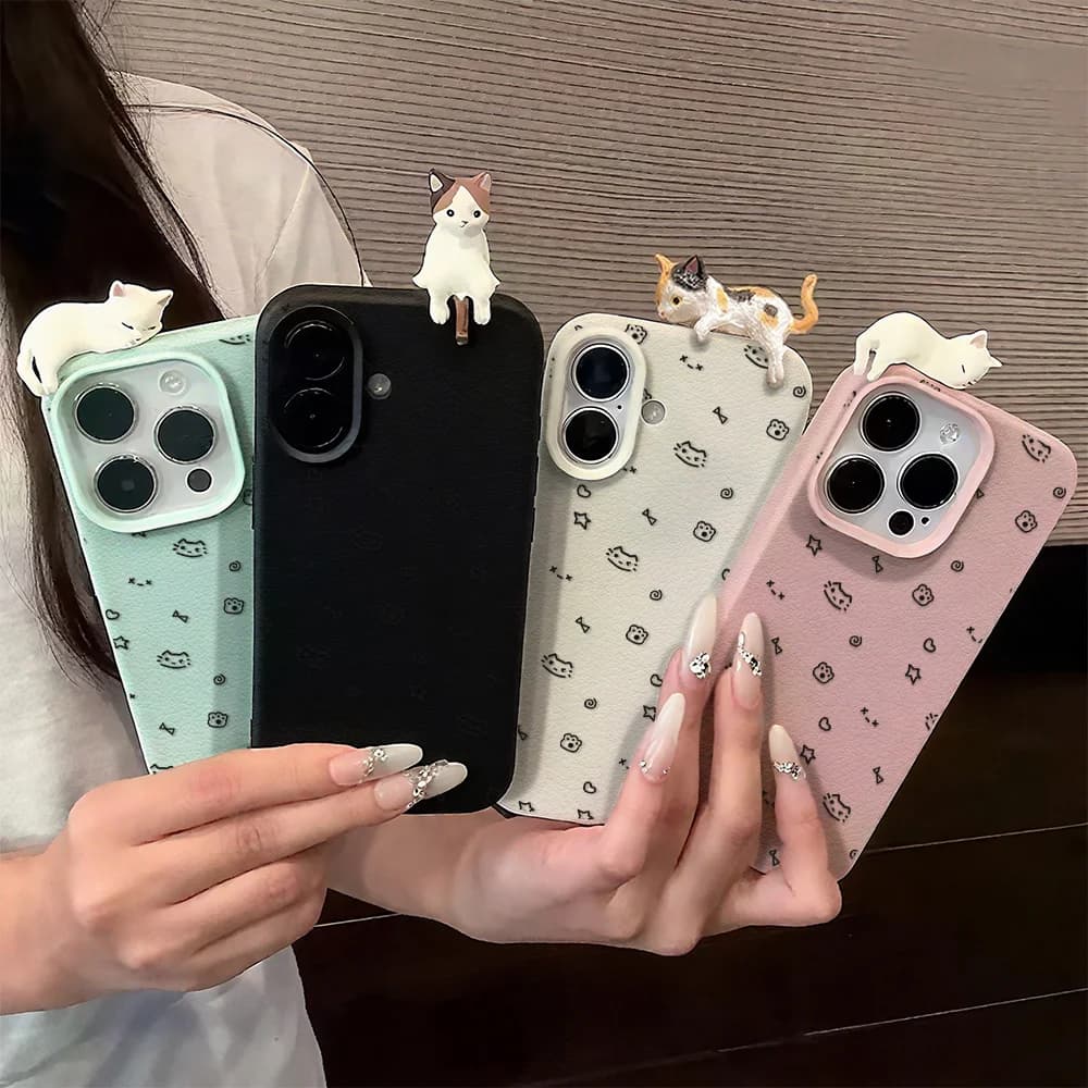 Cartoon Catfish Case with 3D cat litchi model enclosures for iPhone 17 Pro Max 11 15 16 12 13 14 Pro Max 17 Air 15 16 Plus Cover