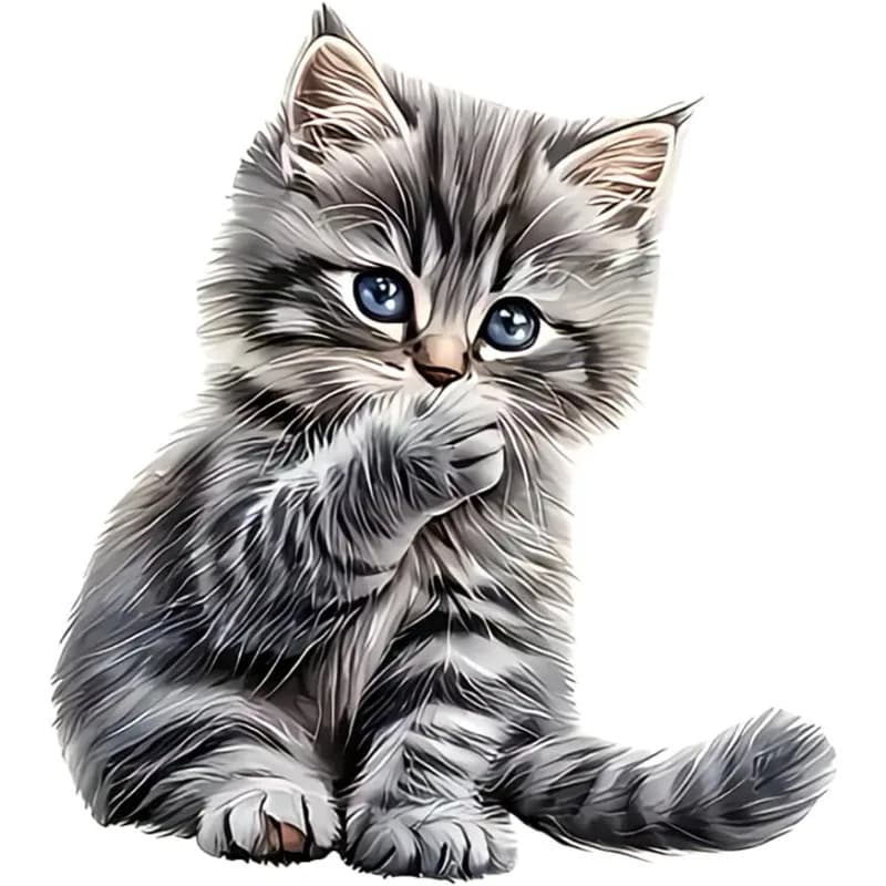 1Pc 2D Flat Cute Fluffy Grey Kitten Vinyl Sticker, Lovely for Car Window Bumper Trunk Laptop Water Bottle Helmet Luggage Wall