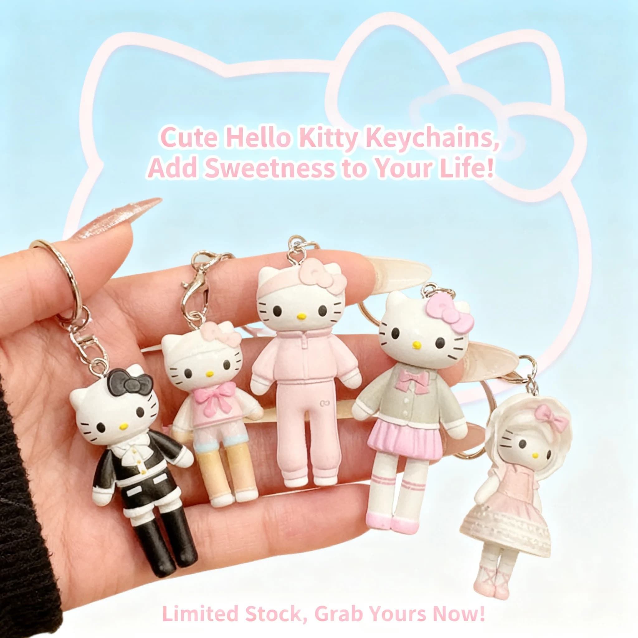 Portachiavi Hello Kitty a gamba lunga, ciondoli per zaino, simpatico ciondolo KT, portachiavi a forma di cartone animato, regali per feste, forniture per personaggi anime