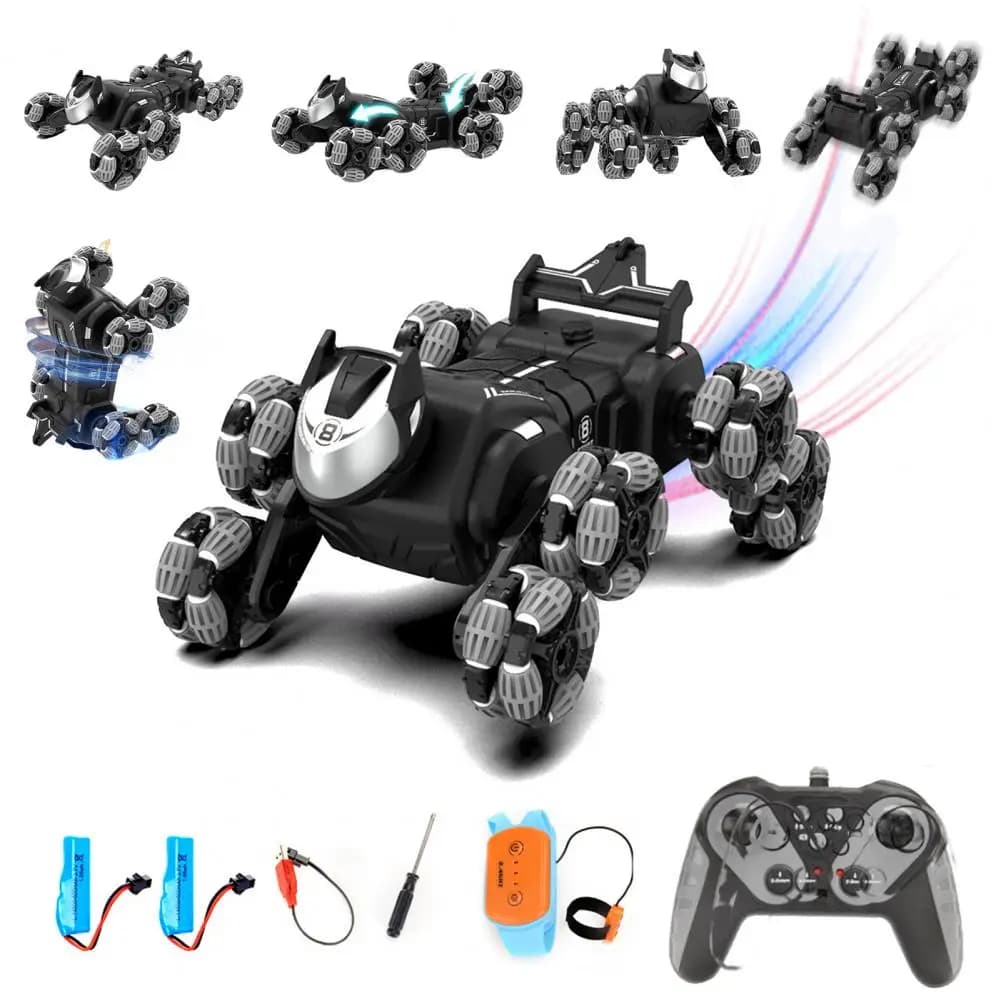 Cane Robot Telecomandato 2,4GHz con 8 Ruote Motrici, Sensore di Gesti, Cane Meccanico Intelligente per Bambini e Bambine, Cane RC per Acrobazie