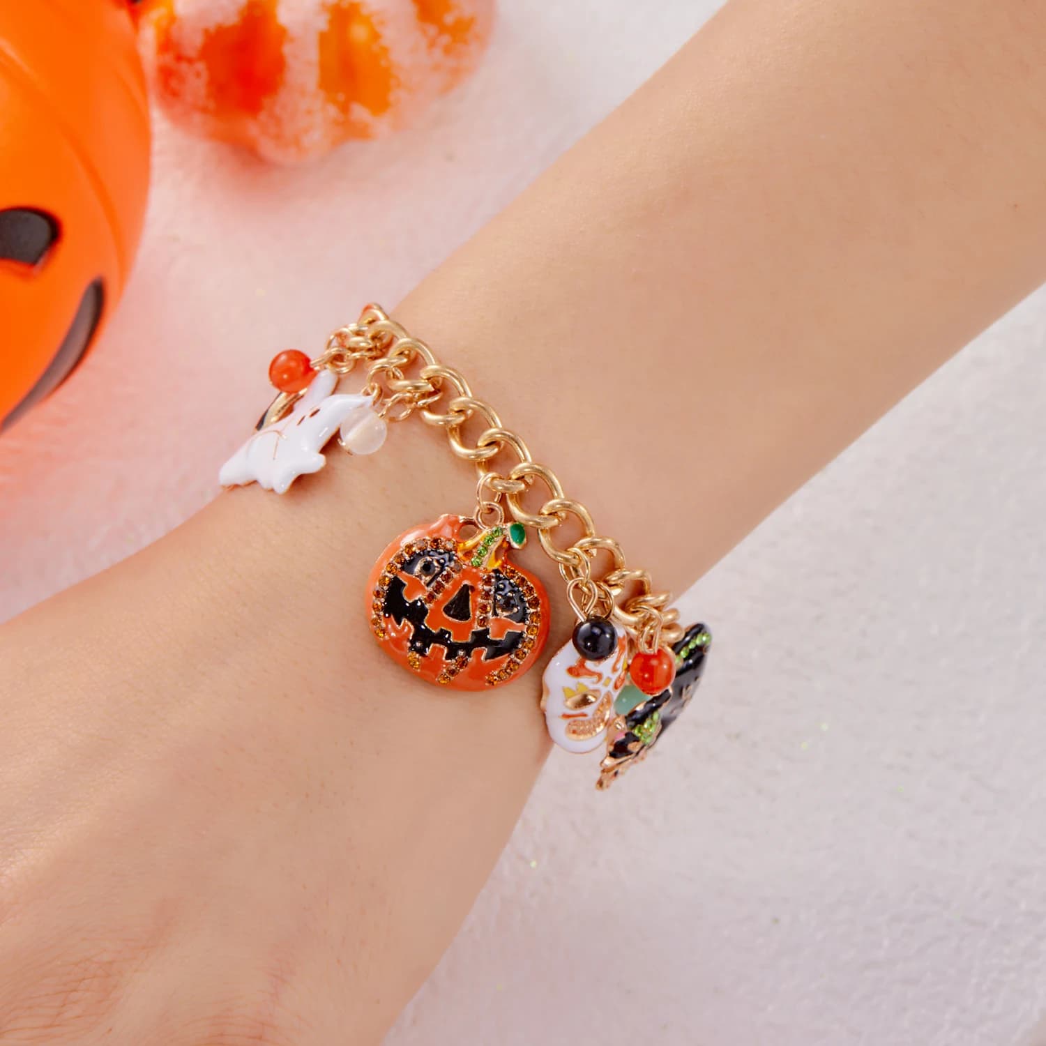 Halloween Inlaid Zircon Spider Web Pumpkin Ghost Black Cat Skeleton Pendant Necklace For Women Hip Hop Punk Festival Jewelry