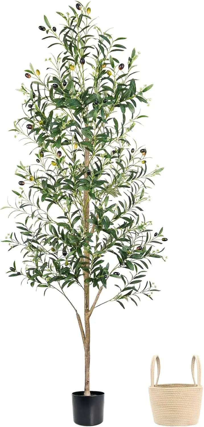 1.8 m Artificial Olive Tree with Vase, Realistic Silk Plant for Interior and Exterior Decorations, Easy to Fit and Store