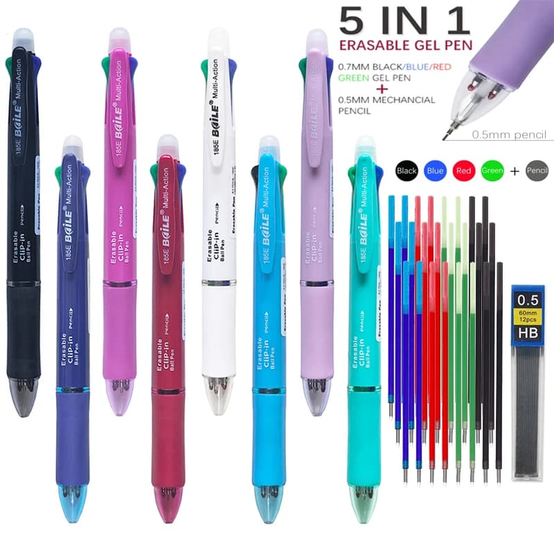 Penna gel cancellabile multicolore 5 in 1 con ricarica penna sostituibile a 4 colori 1 matita automatica per cancelleria per scrittura scolastica